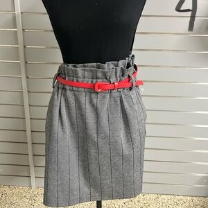 Dynamite Gray Pinstripe Pencil Skirt with Red Belt